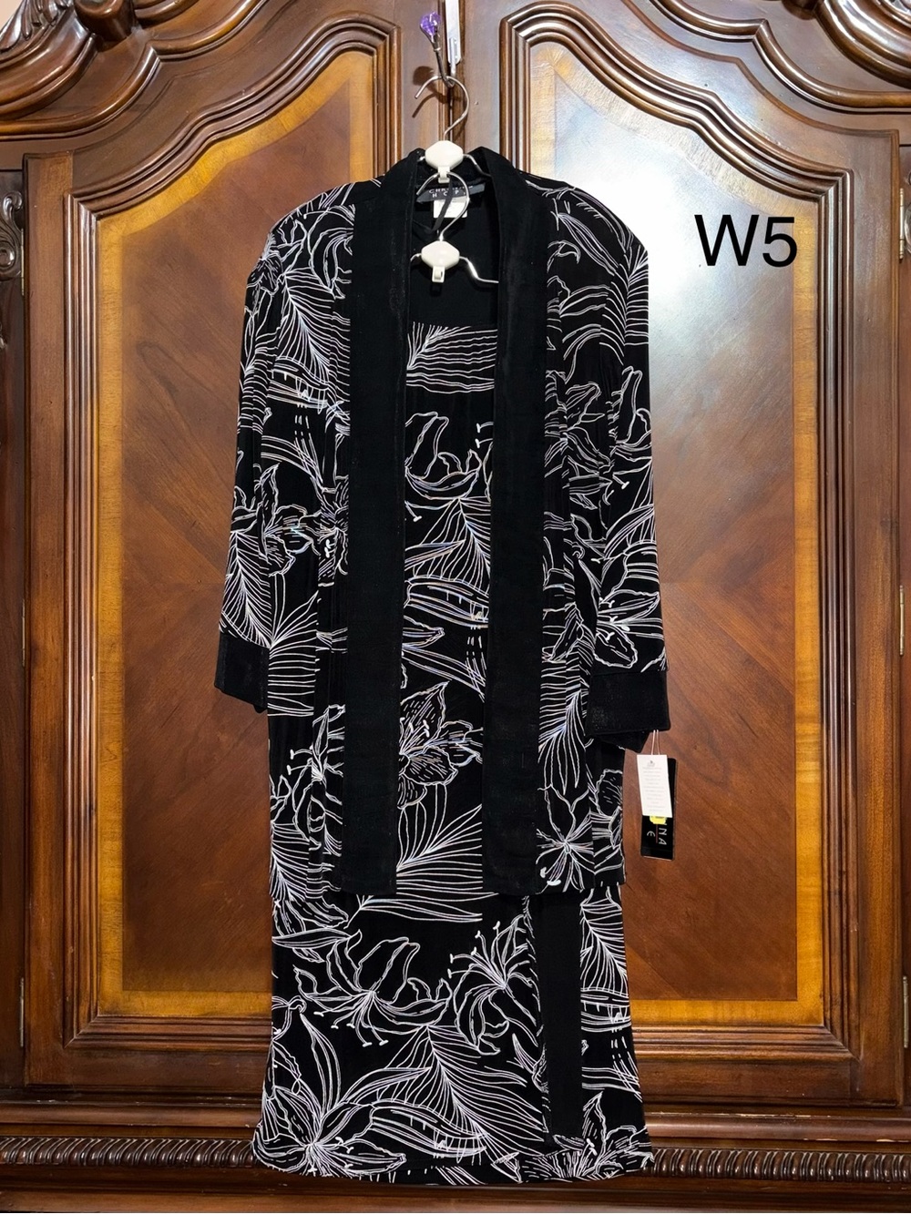 Black Velvet Floral Burnout Open-Front Jacket and Maxi Skirt